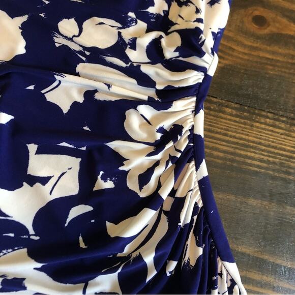 Ralph Lauren Dress Womens Sz 10 Floral Sheath Ruching Blue Slinky Stretch Wrap - Picture 4 of 11